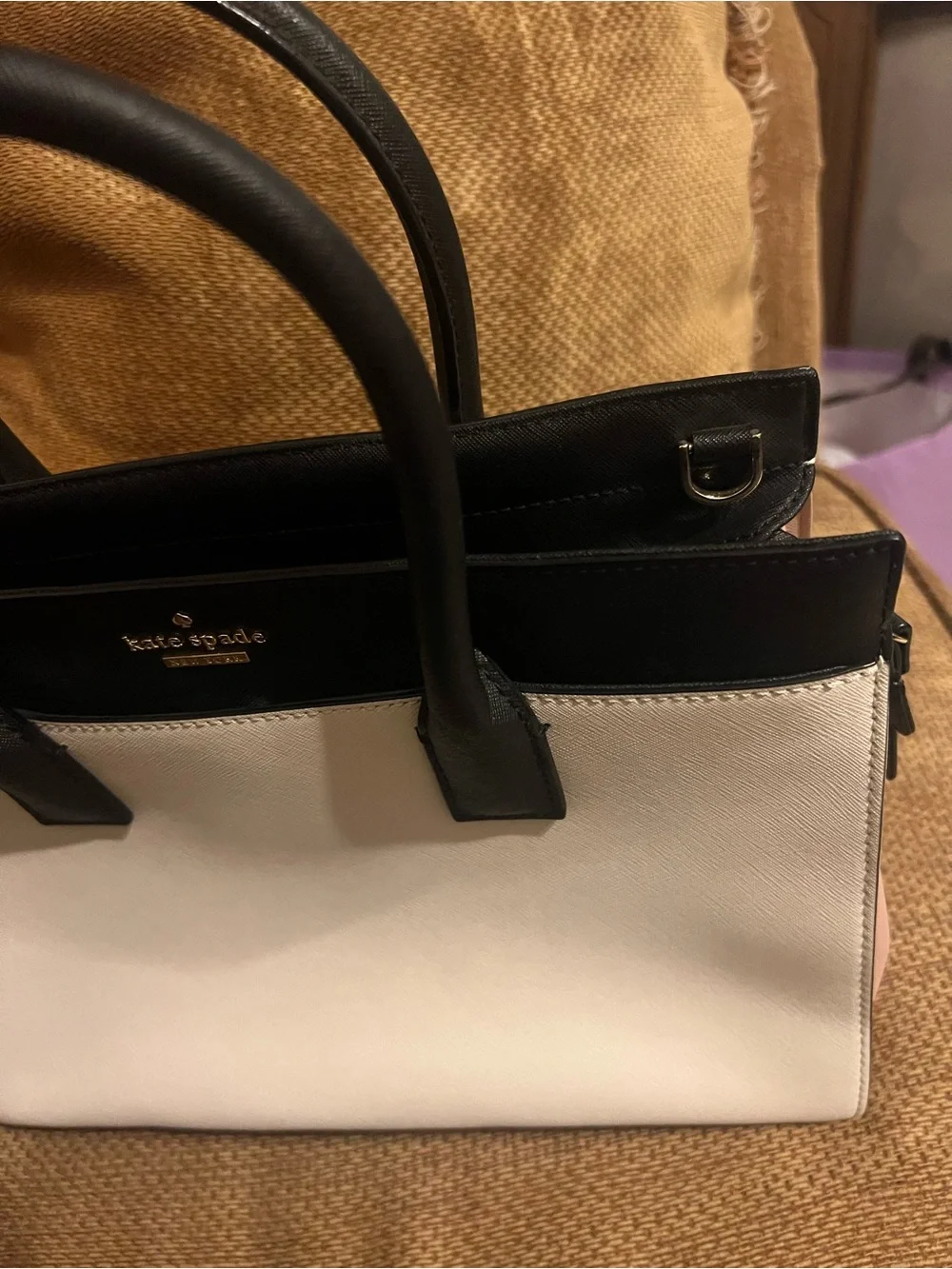 kate spade Black, White & Blush Leather Satchel with Detachable Strap
